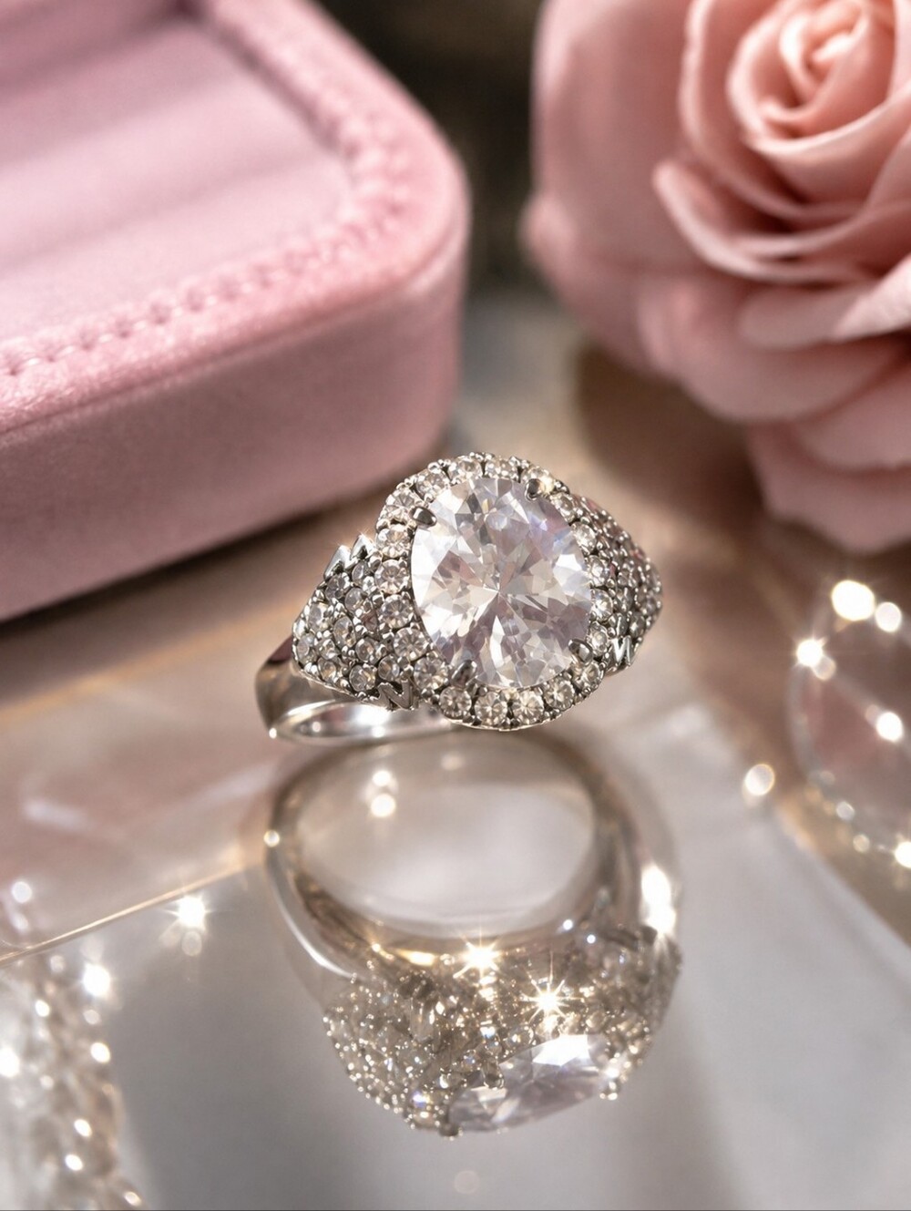 925 Sterling Silver Crystal Ring – Silver Color – Sparkling Statement Ring